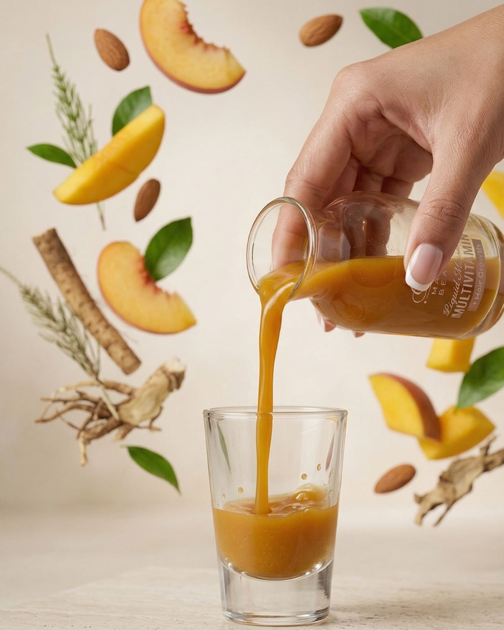VitaGlow™ | Multivitamínico Líquido + Crecimiento Capilar Sabor Peach Mango