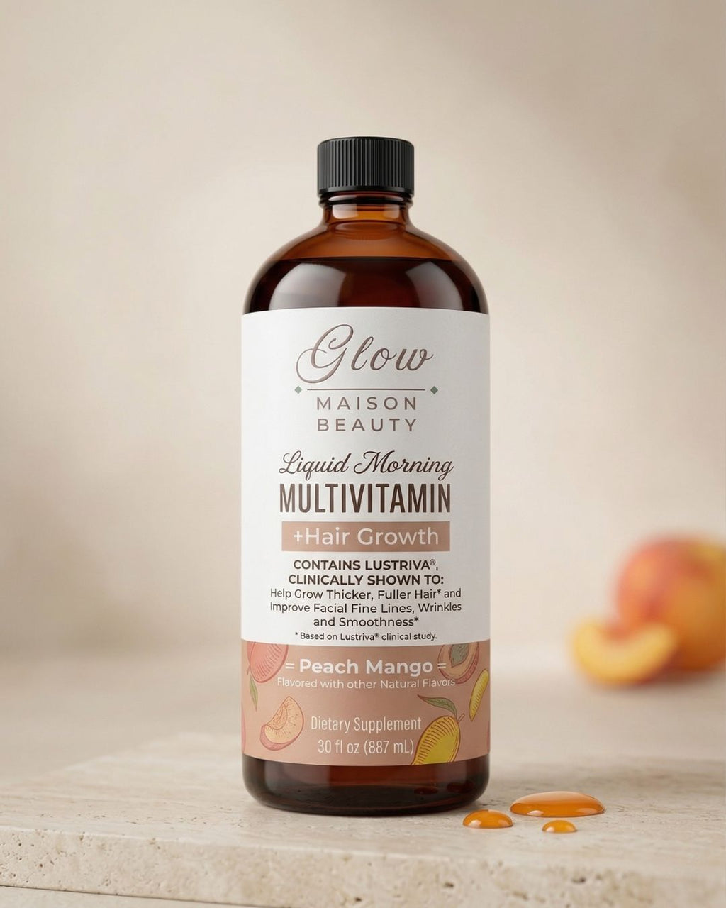 VitaGlow™ | Multivitamínico Líquido + Crecimiento Capilar Sabor Peach Mango