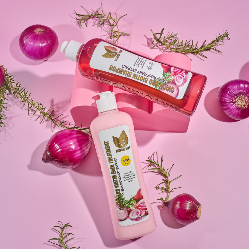 Set Cebolla, Romero y Biotina: Shampoo y Tratamiento – Glow Maison Beauty