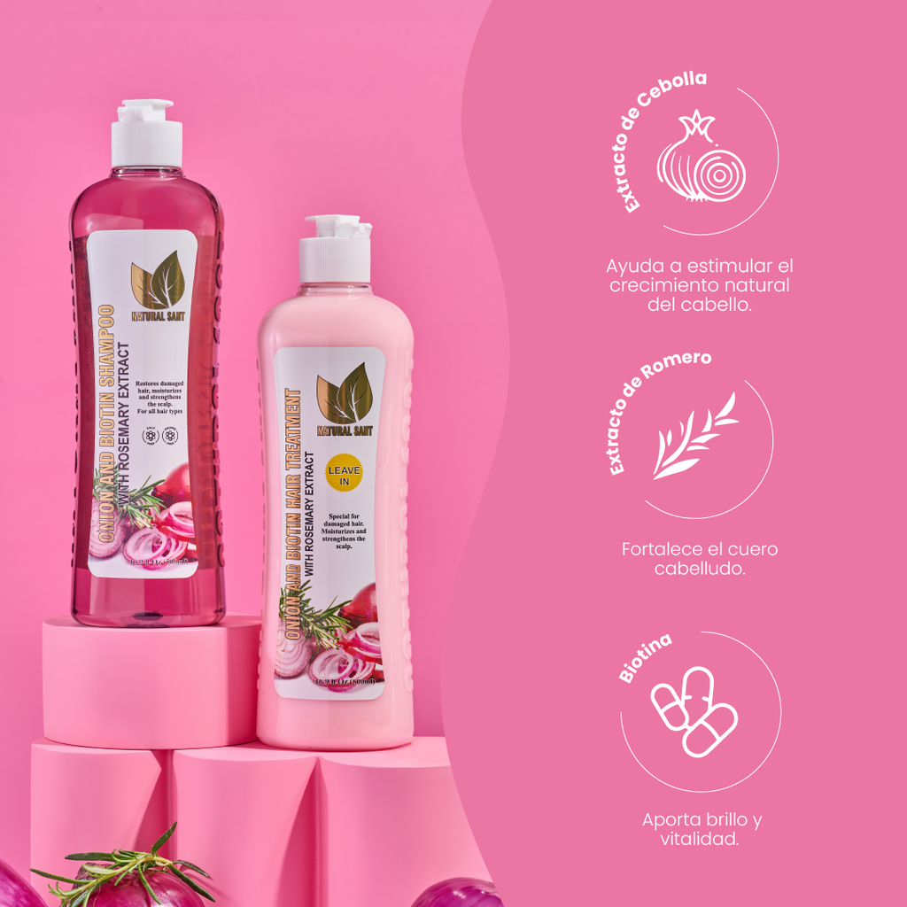 Set Cebolla, Romero y Biotina: Shampoo y Tratamiento – Glow Maison Beauty