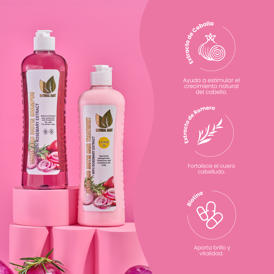 Set Cebolla, Romero y Biotina: Shampoo y Tratamiento – Glow Maison Beauty